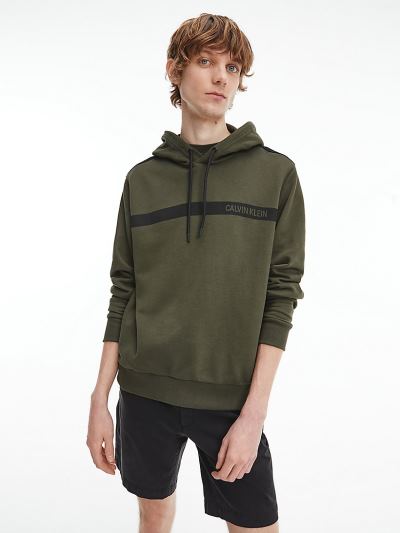 Calvin Klein Ruhák HU986798 | Calvin Klein Organic Cotton Stripe Logo Férfi Kapucnis Pulóver Sötét O